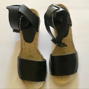 J. Crew Canvas Wedges Angle Straps Black Size 6